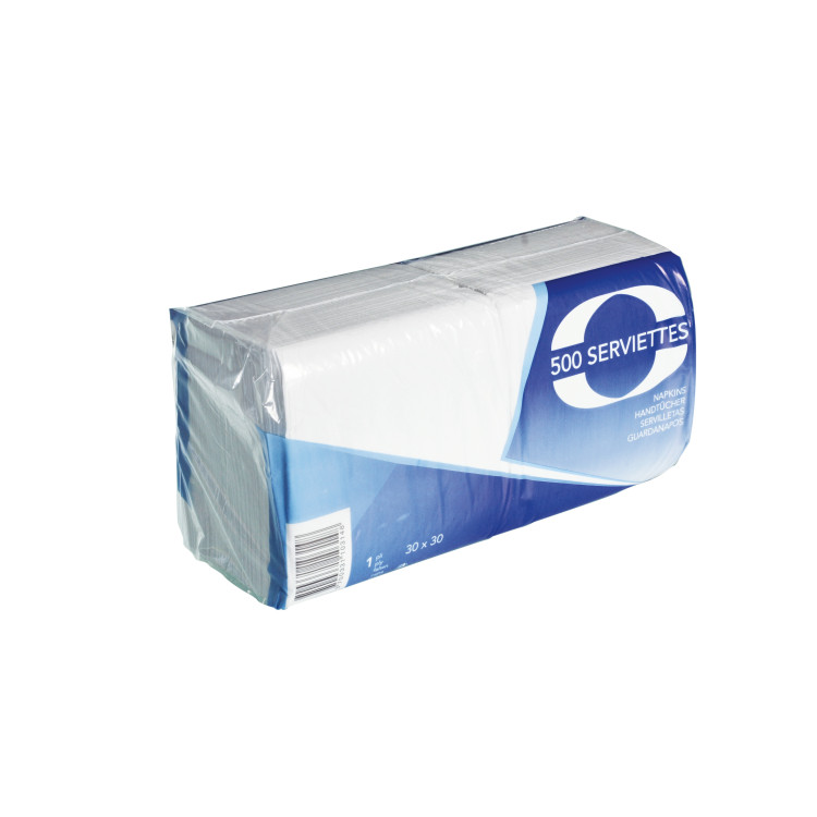 SERVIETTE OUATE 30/30 1PLI BLANCHE /500