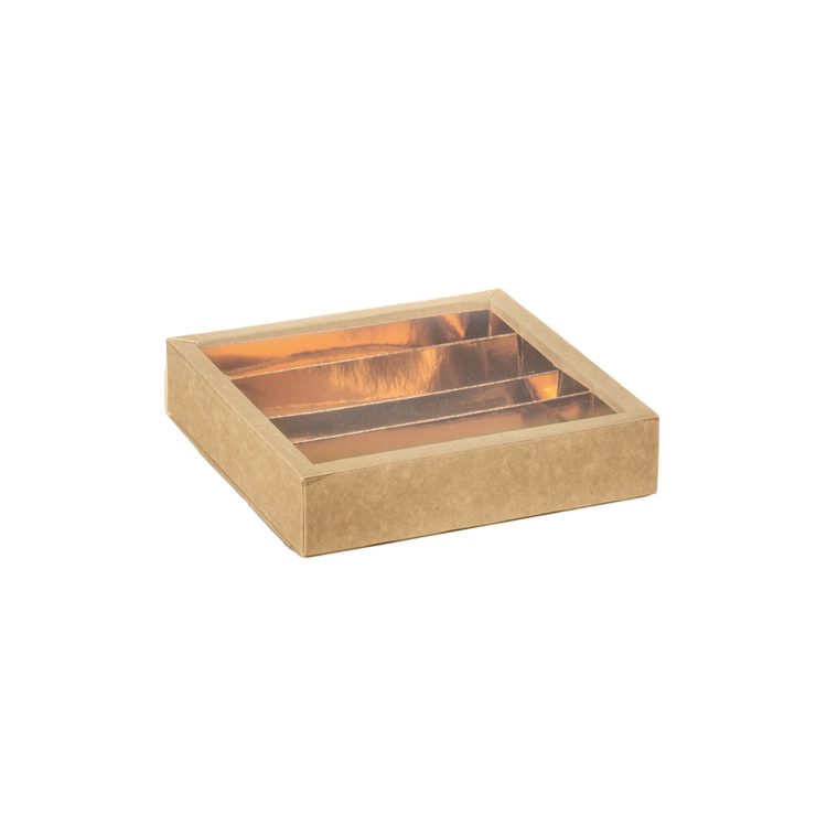 BOITE CHOCO KRAFT 215X145X35 +INSERT OR +CV TR PAR 10